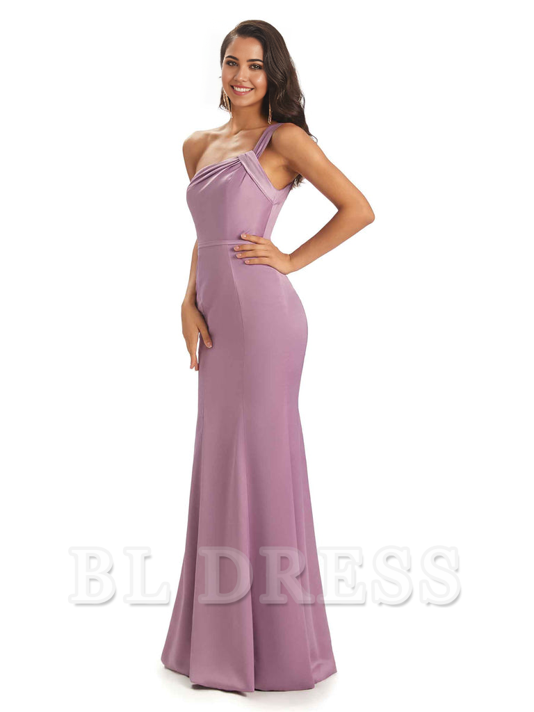 Mermaid One Shoulder Satin Floor Length formal dresses evening gown Bridesmaid Dresses
