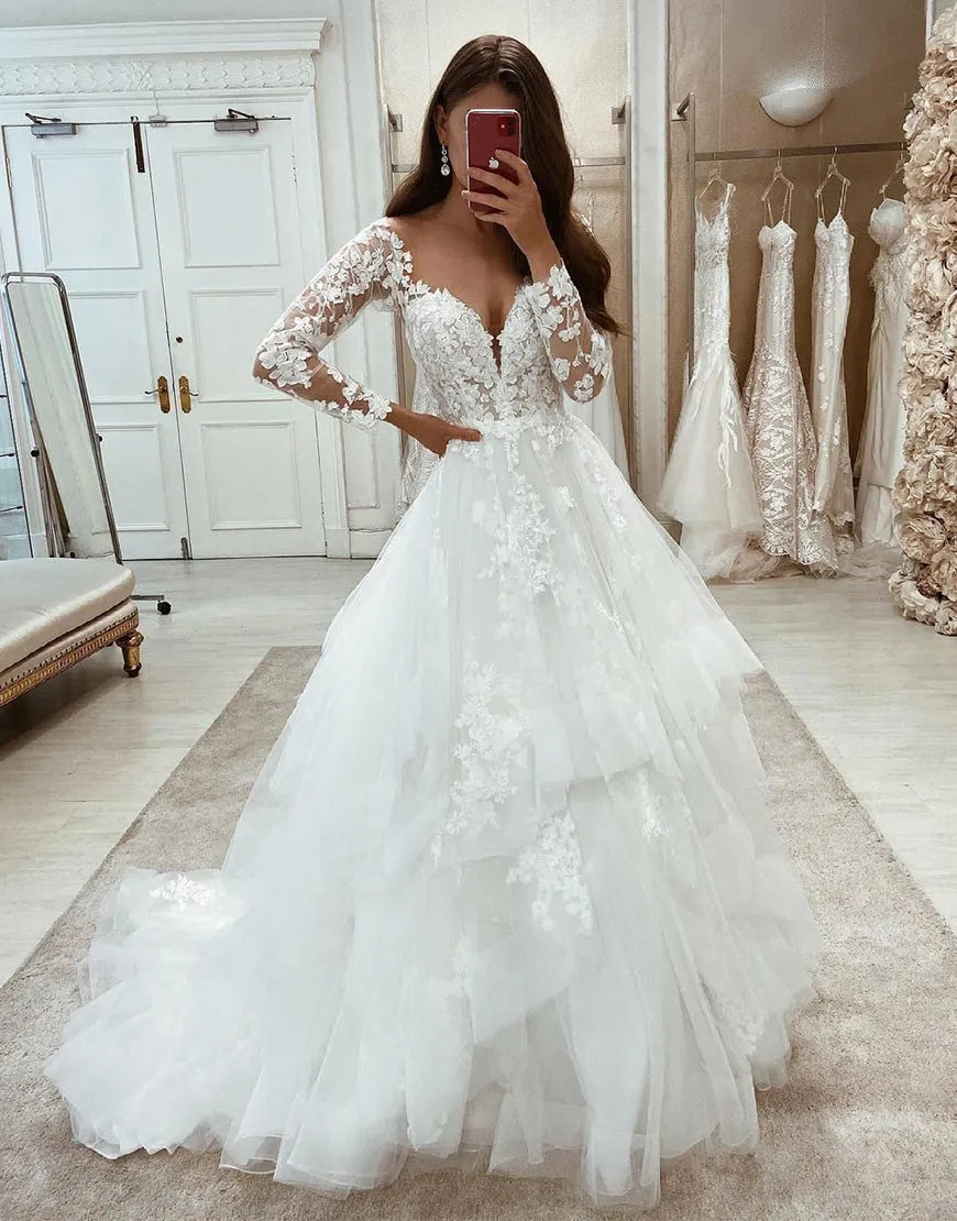 Aimishang A-Line Tulle Wedding Dress With Appliques
