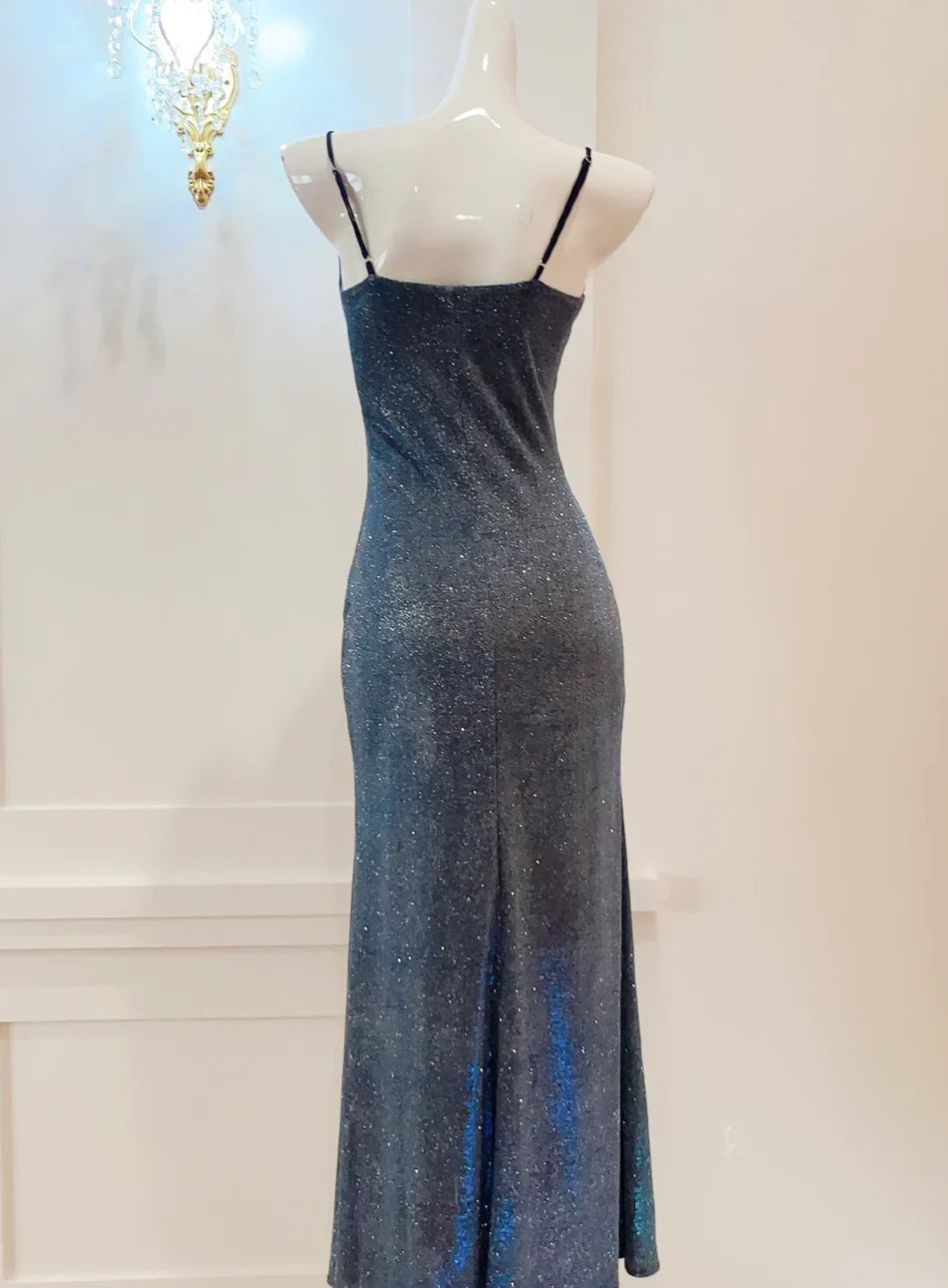 Aimishang Elegant Dresses Evening Wear Spaghetti Straps Sparkling Sheath Long Prom Dress Formal Party Gown