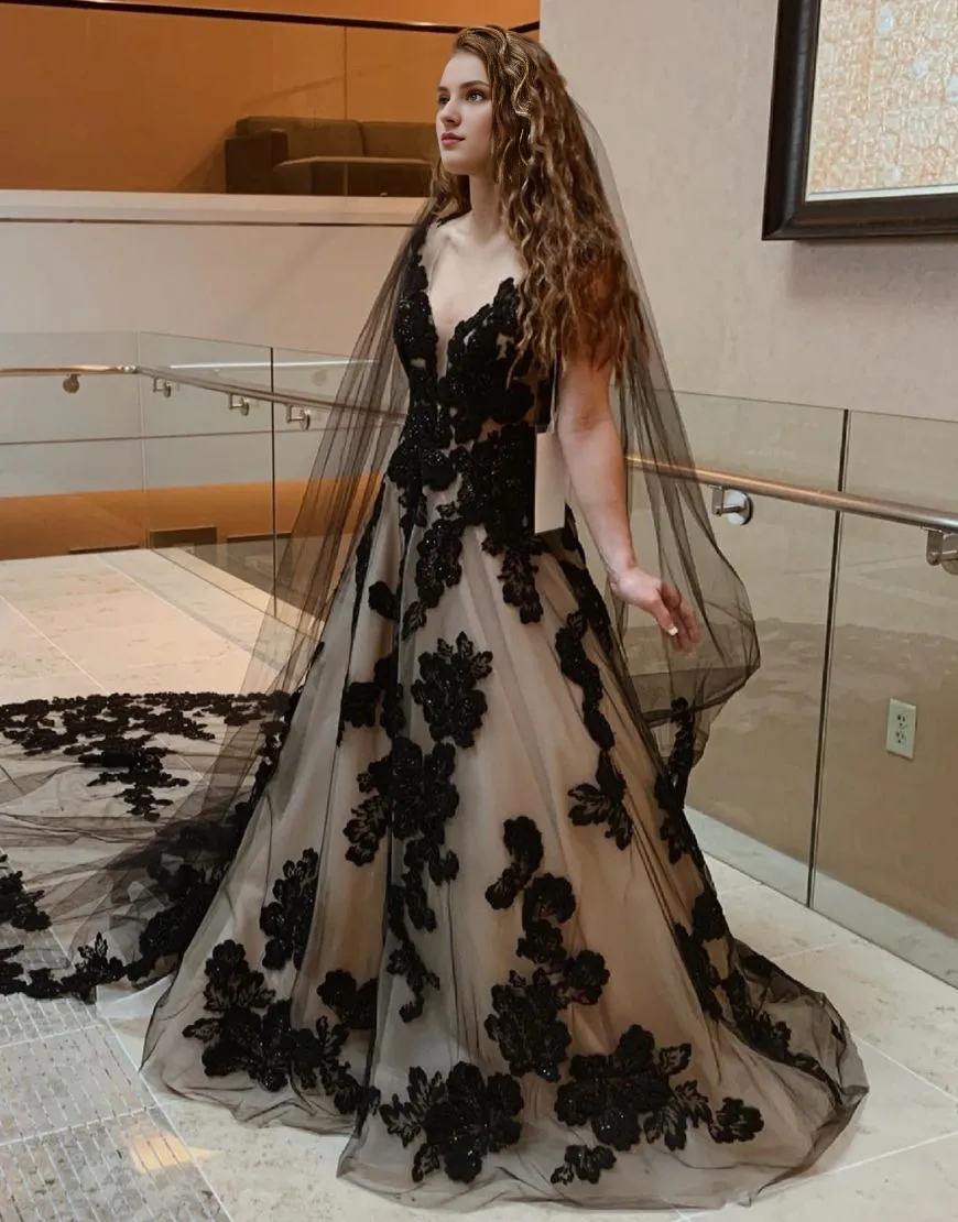 Aimishang A-Line Wedding Dress V-Neck Open Back Court Train With Veil