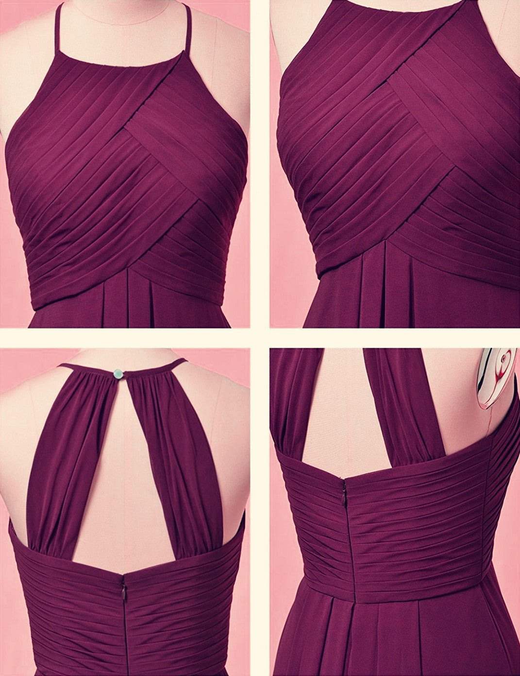 Elegant Pleated Halter Long Chiffon Floor Length Bridesmaid Dresses