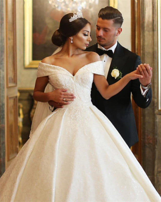 Gorgeous Lace Ball Gowns Wedding Dresses Off The Shoulder