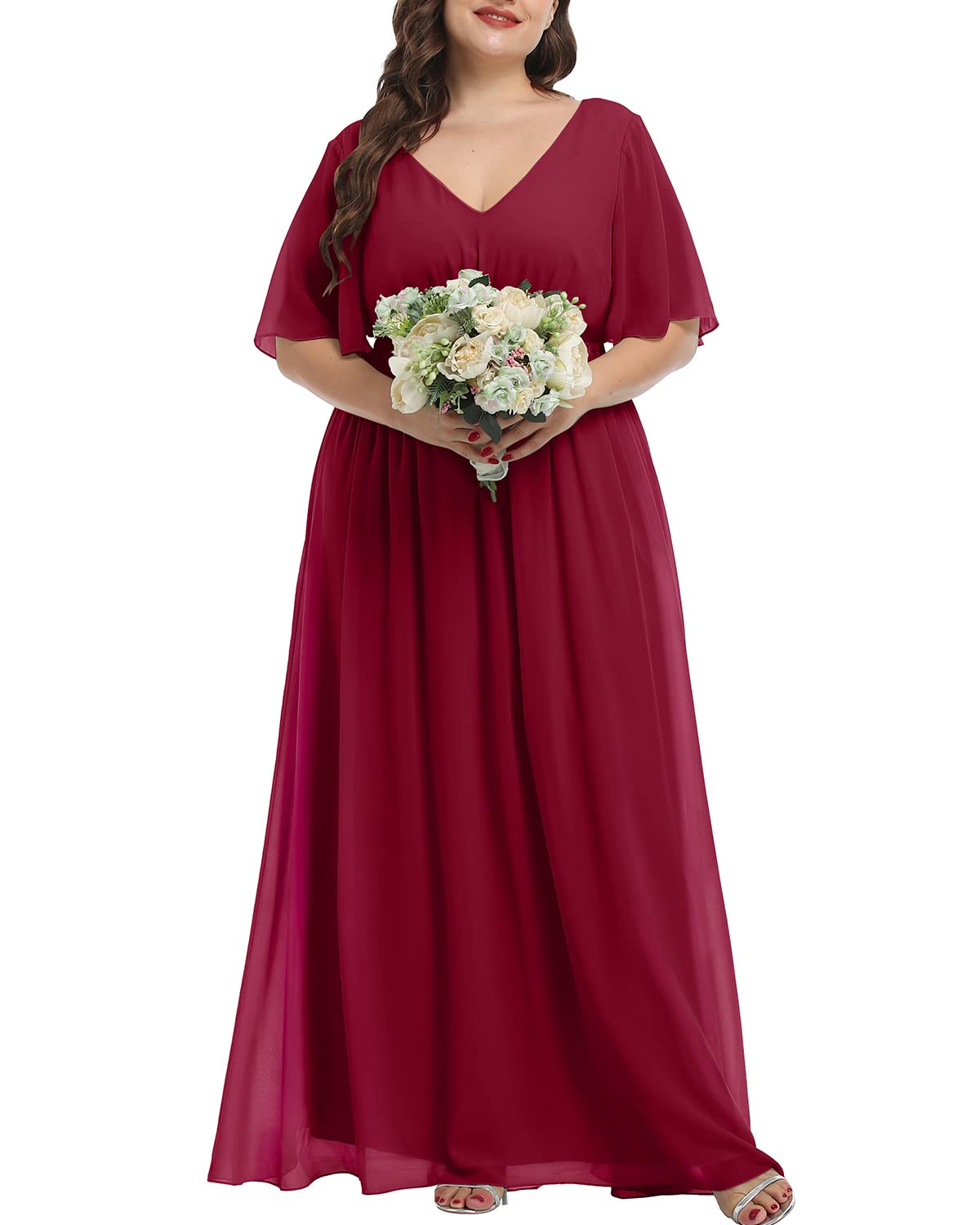Plus Size A-line V-Neck Chiffon Long formal dresses Bridesmaid Dresses evening gown Prom Dress