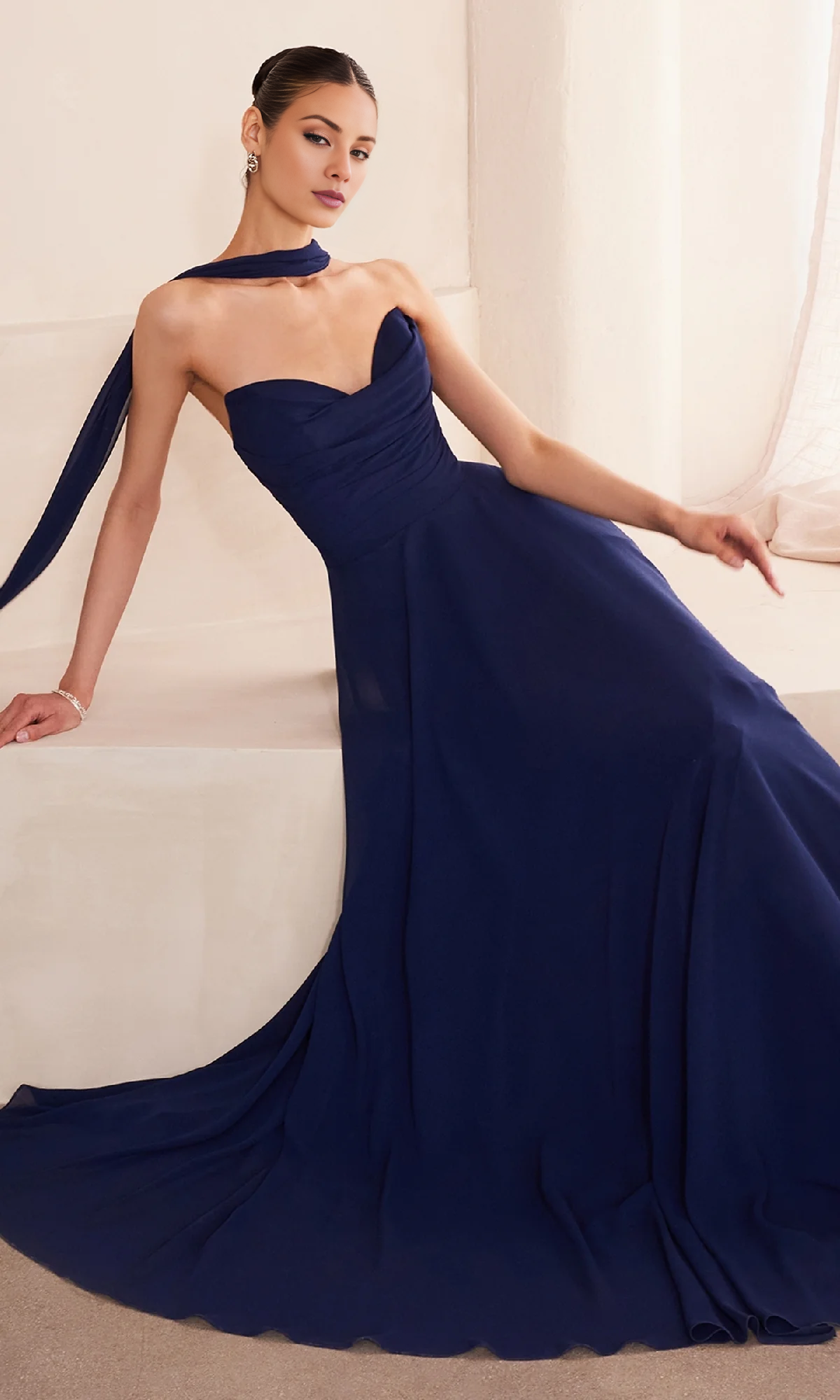 Jimiss A-line off shoulder strapless back strap and floor length Prom dress