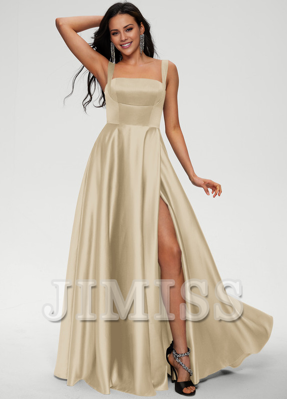 Bow A-line floor-length satin prom dress