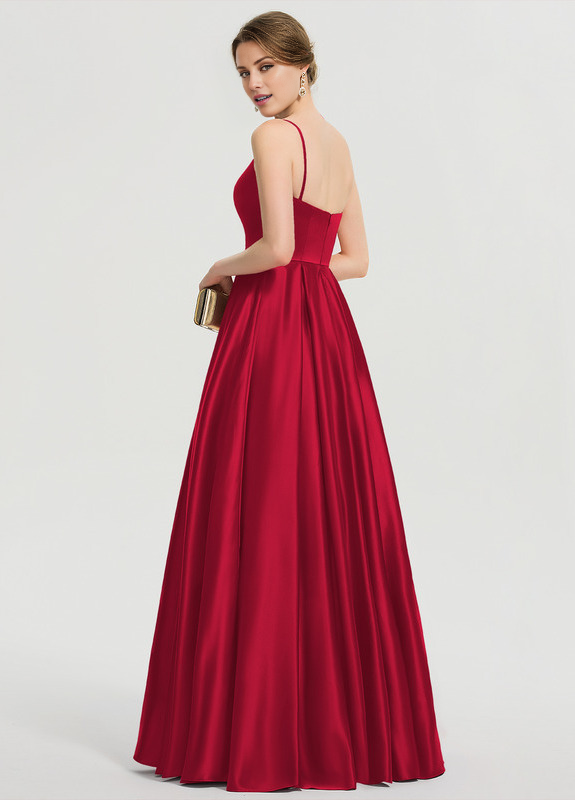 A-shaped square floor mopping satin and floor length Prom dress