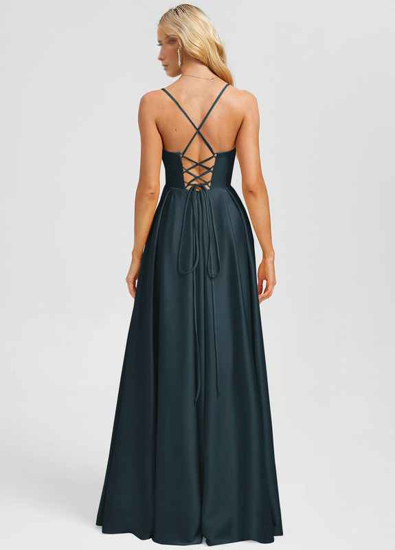 A-line sweetheart floor-length matte satin prom dress