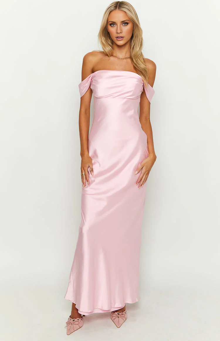 Jimiss off shoulder minimalist sleeveless backless satin long Prom dress