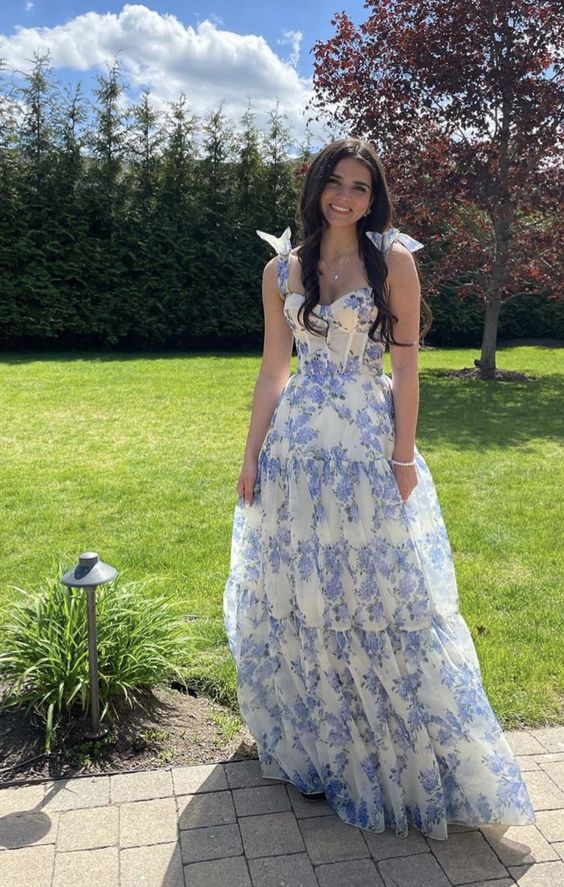 Special Floral Pattern Chiffon A-Line Prom Evening Dresses