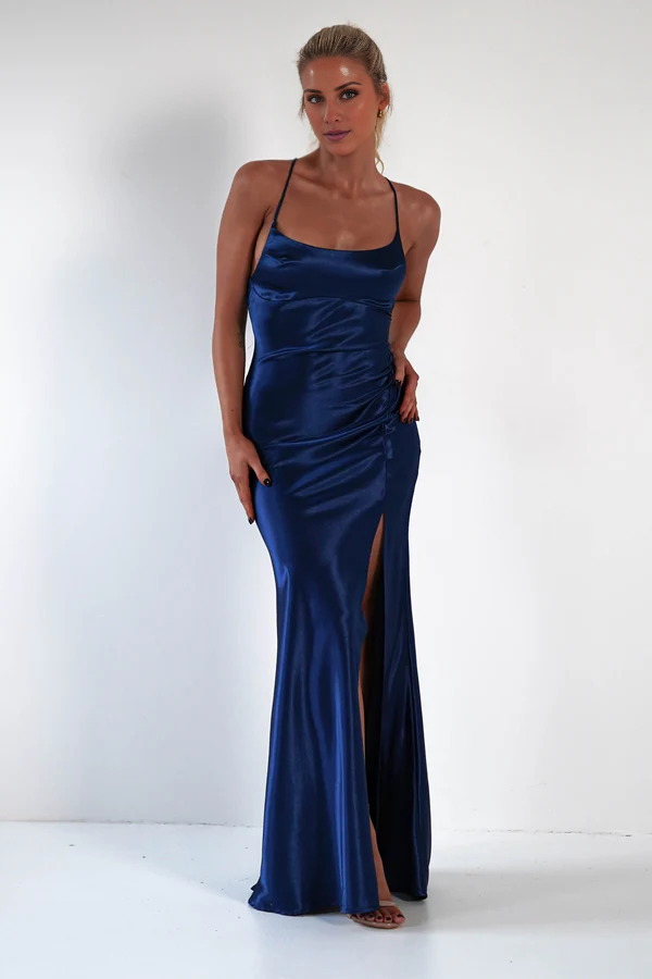 Thin shoulder strap with exposed back side slit and floor length Prom Dress - Jimiss Dress