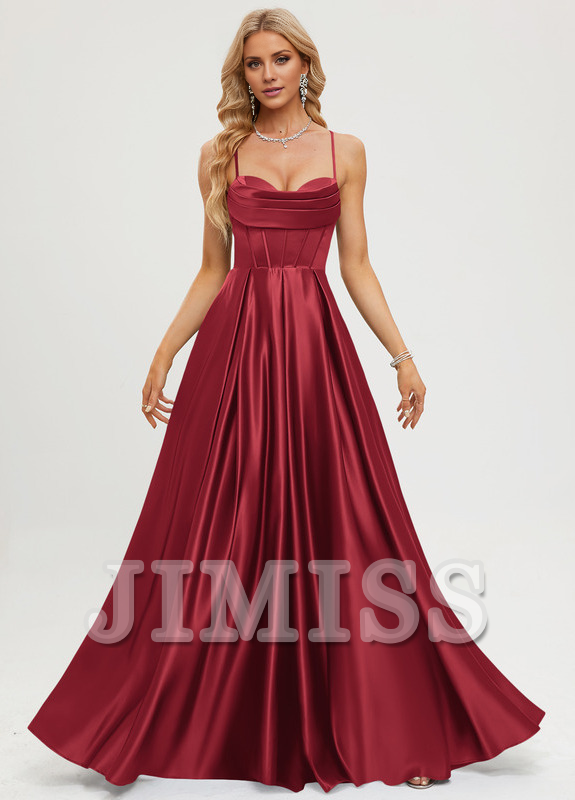A-line sweetheart floor length satin prom dress