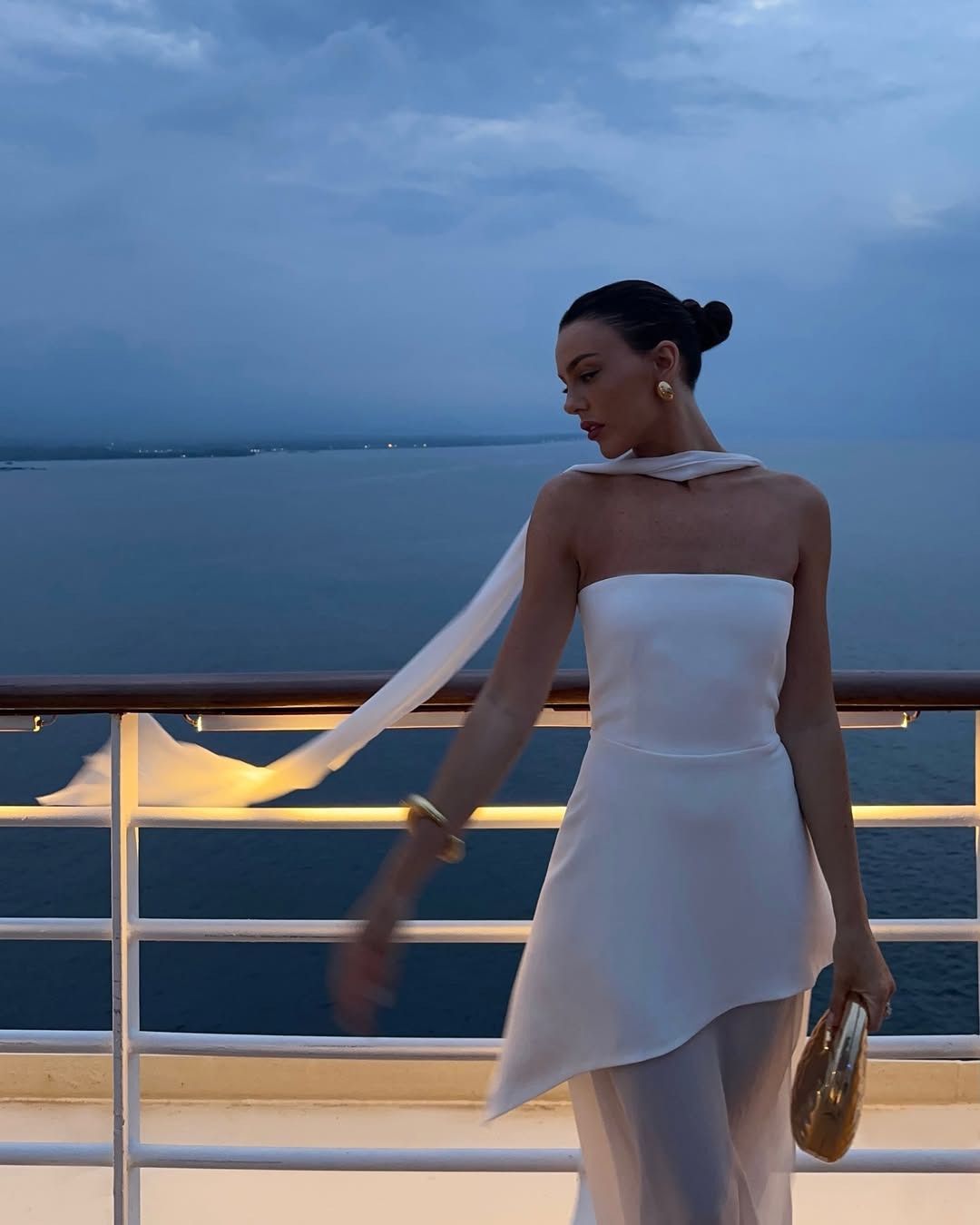 White Strapless Satin Chiffon Split Holiday Summer Prom Dress