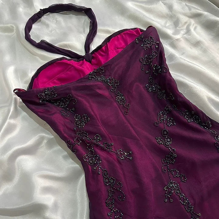 Exquisite Purple Beaded Long Prom Dress Luxury Evening Gown