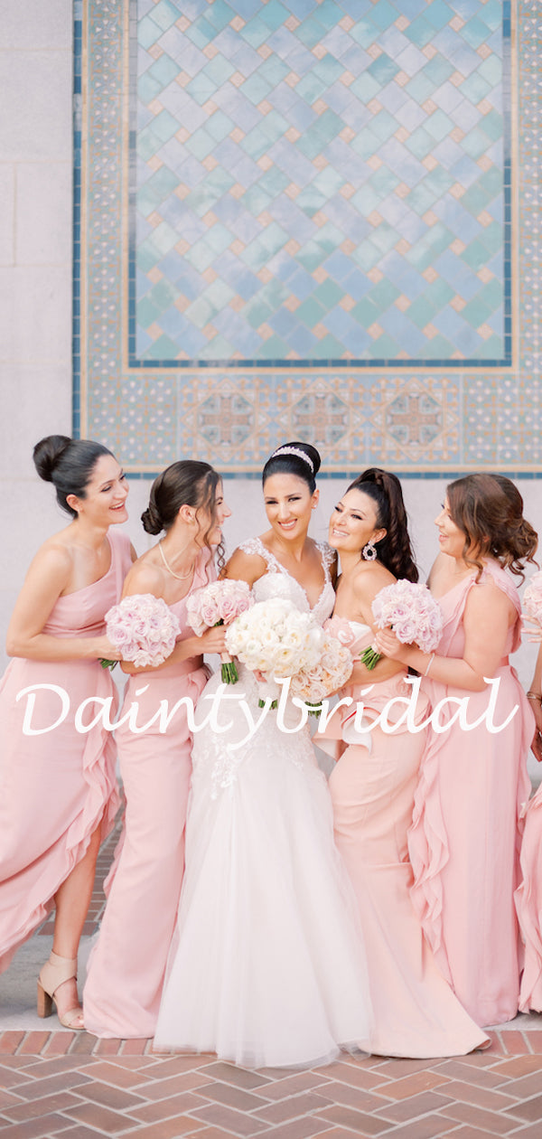 Simple One Shoulder Side Slit Chiffon Long Bridesmaid Dresses.DB10765