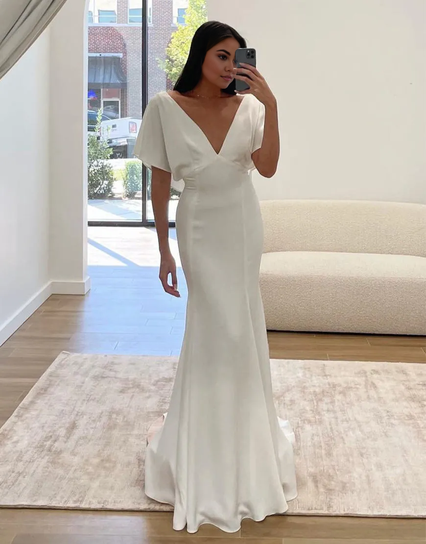 Aimishang Wedding Dress Mermaid White V Neck Chiffon