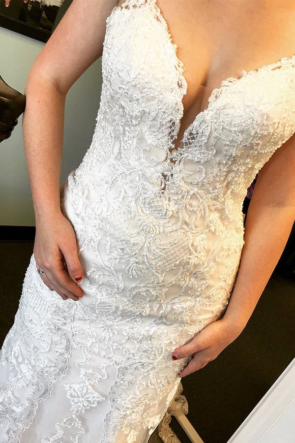 Long Mermaid Spaghetti Strap Ivory Wedding Dress