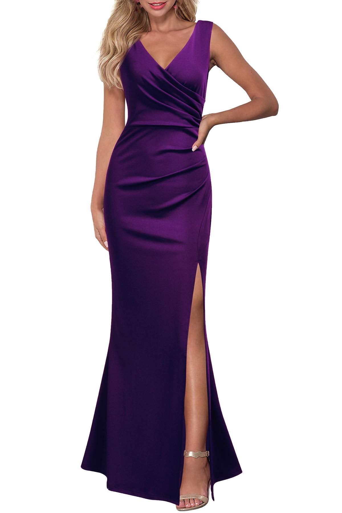 Mermaid V Neck Sleeveless Split formal dresses Bridesmaid Dresses evening gown Prom Dress