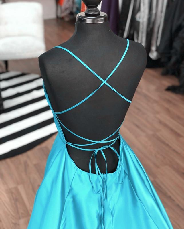 Long Satin Leg Split Open Back Prom Dresses