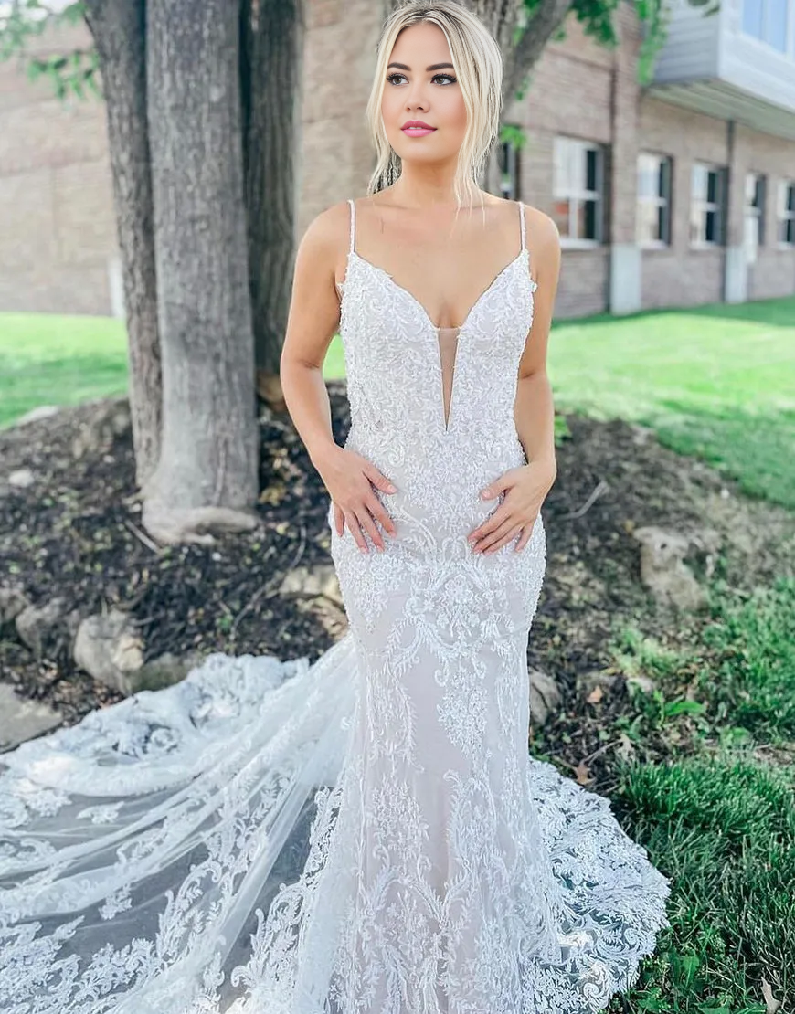 Aimishang Wedding Dress Mermaid Spaghetti Straps Lace