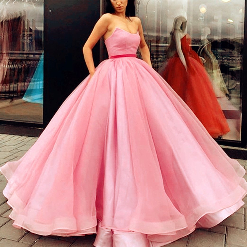 Strapless Bodice Corset Organza Ballgowns Prom Dresses