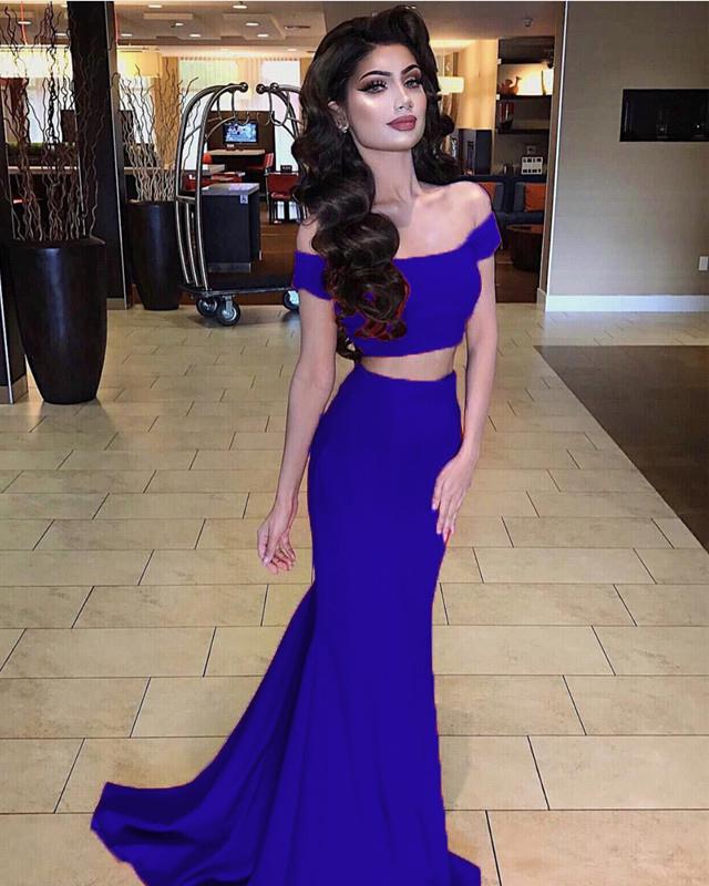 Mermaid Style Two Piece Prom Dresses Off The Shoulder