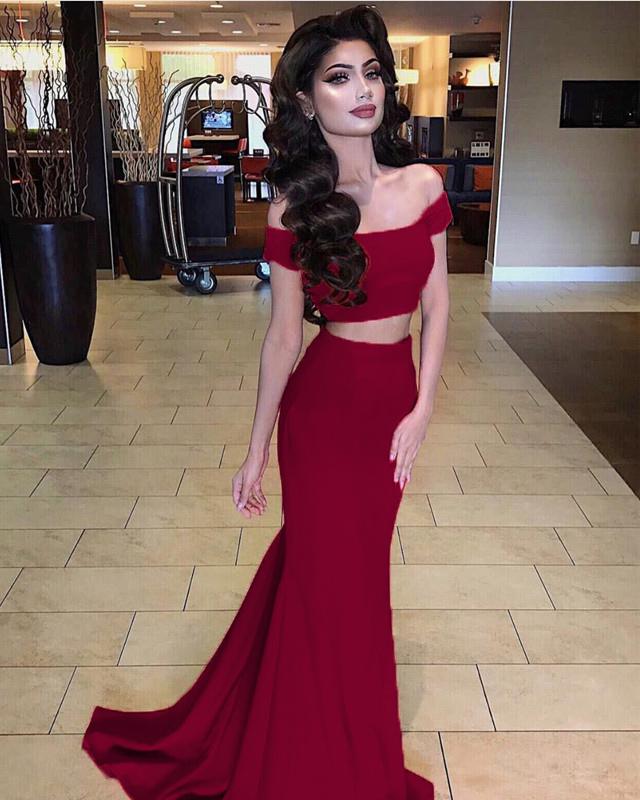 Mermaid Style Two Piece Prom Dresses Off The Shoulder