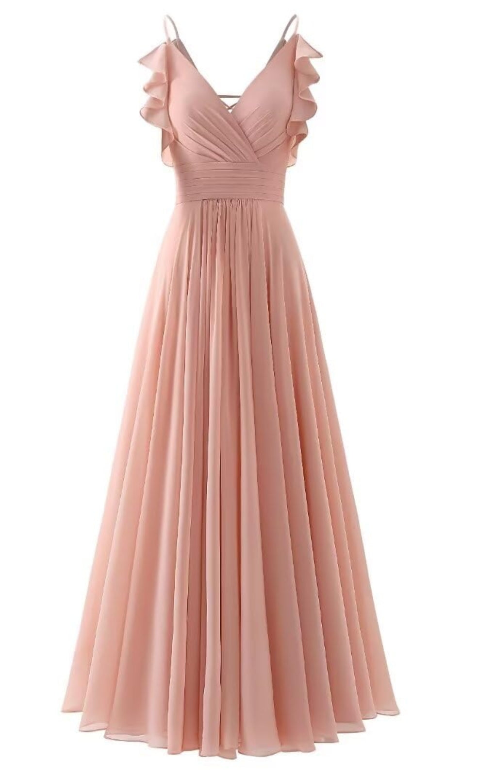 A-line V Neck Ruffle Chiffon Spaghetti Straps formal dresses Bridesmaid Dresses evening gown Prom Dress