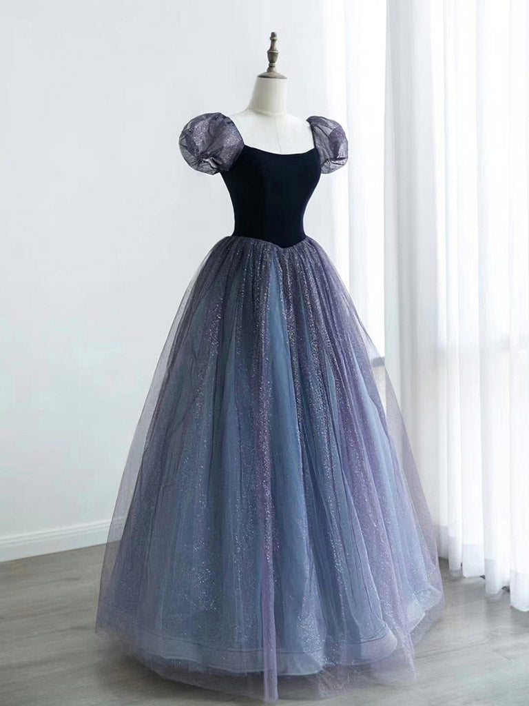 Purple A-Line Tulle Long Prom Dress, Purple Formal Dress
