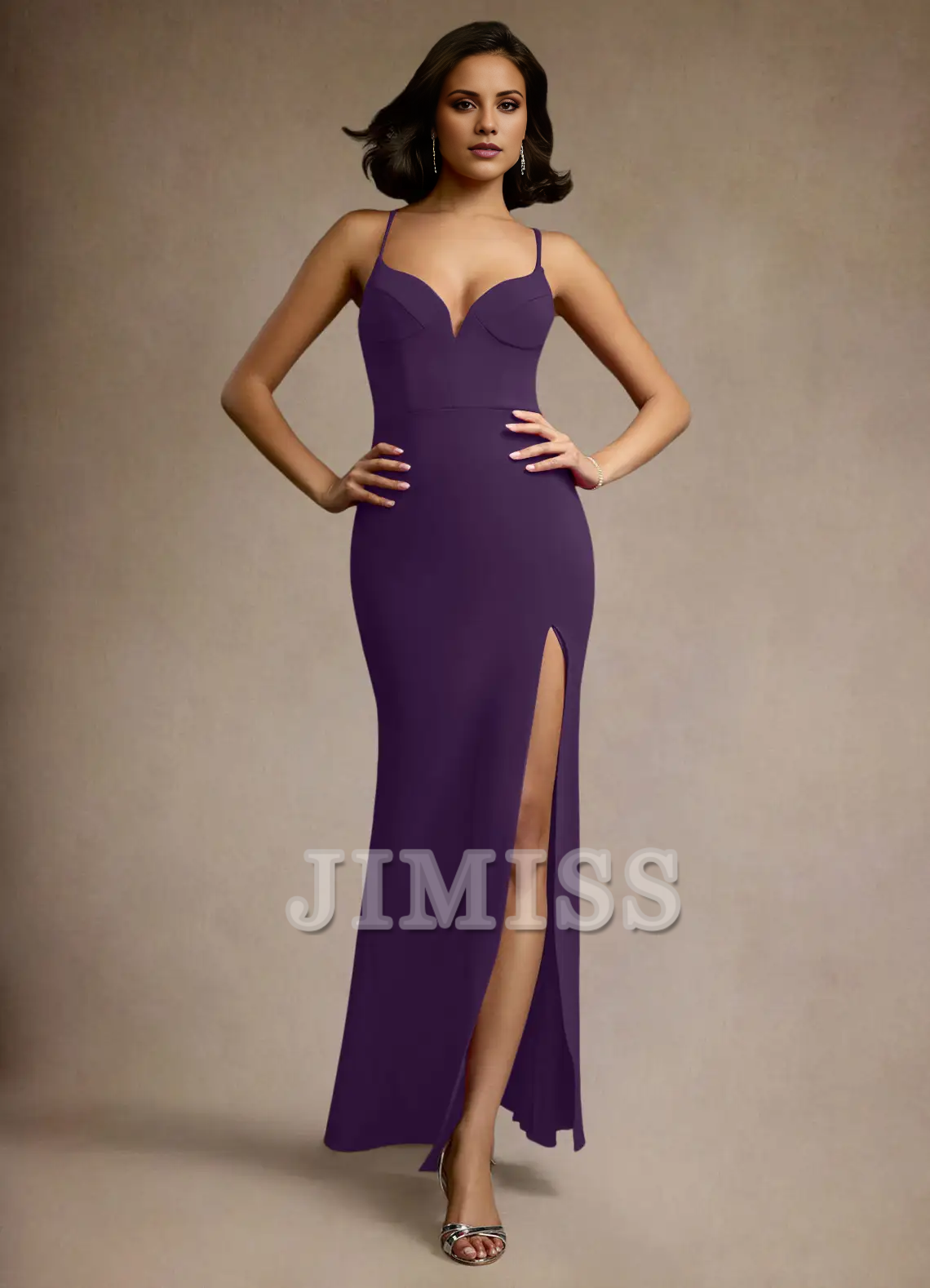 Deep V-neck backless side slit and floor length evening dress