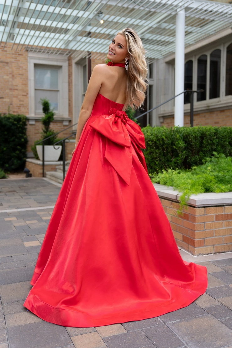 A-line off shoulder sleeveless satin and floor length evening gown (dress only)