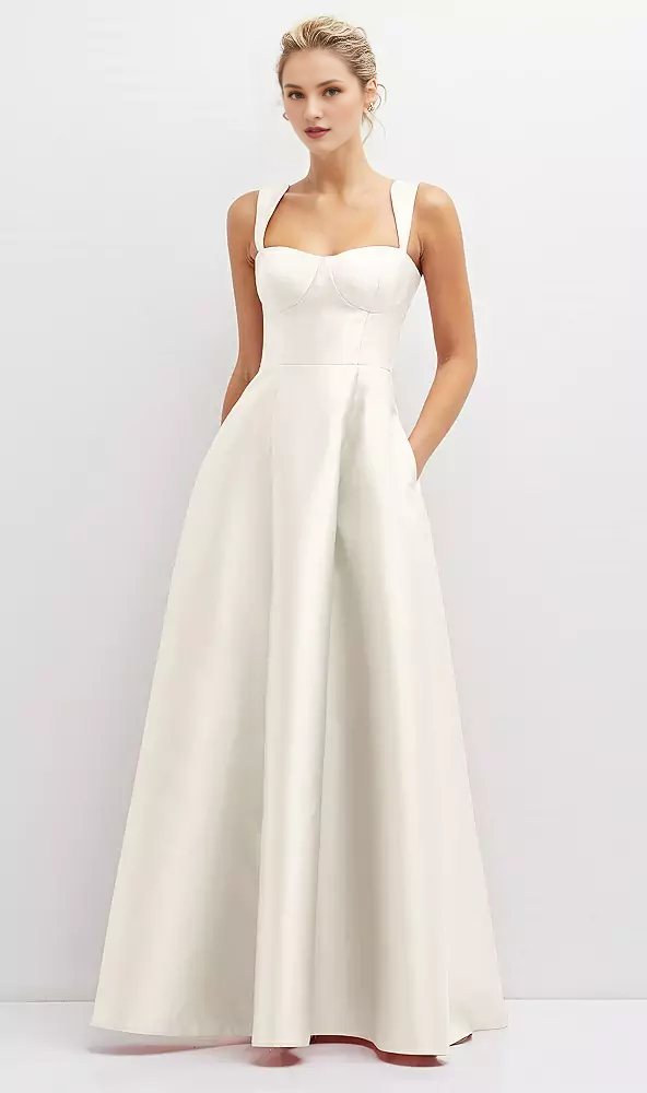 Pocket tie back tight corset satin and floor length Prom dress