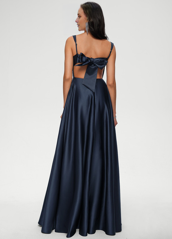 Bow A-line floor-length satin prom dress