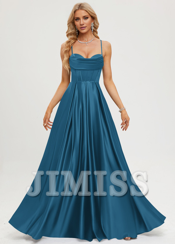A-line sweetheart floor length satin prom dress