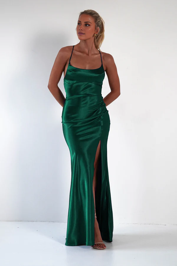 Thin shoulder strap with exposed back side slit and floor length Prom Dress - Jimiss Dress