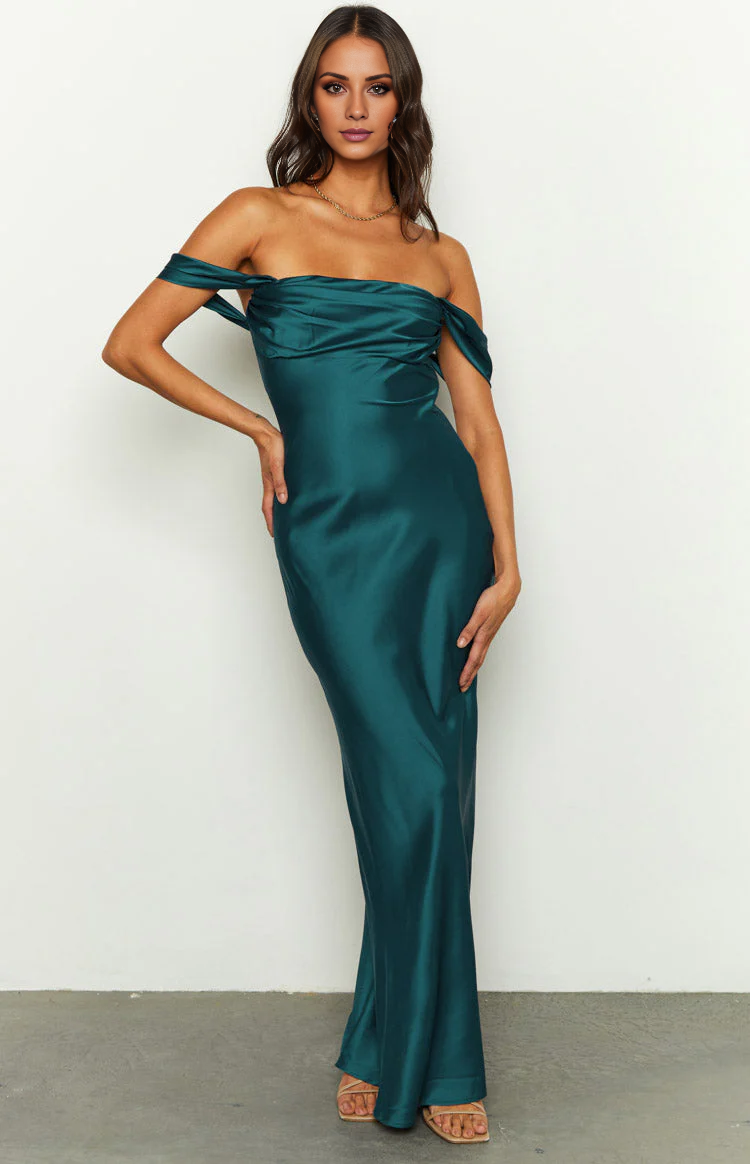Jimiss off shoulder minimalist sleeveless backless satin long Prom dress