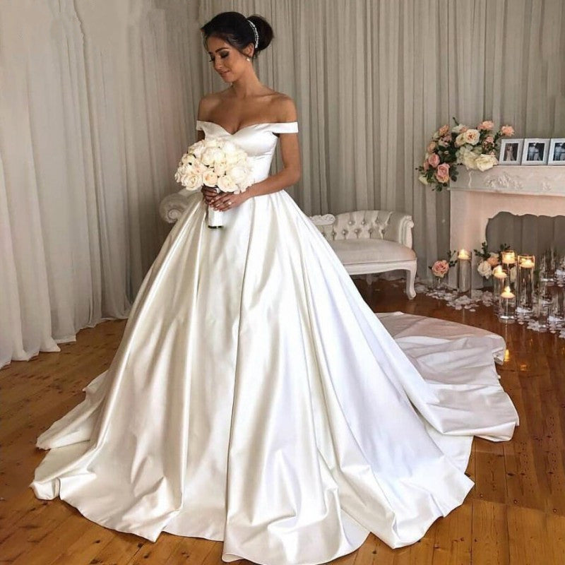 Ball Gowns Satin Off Shoulder Wedding Dresses 2019