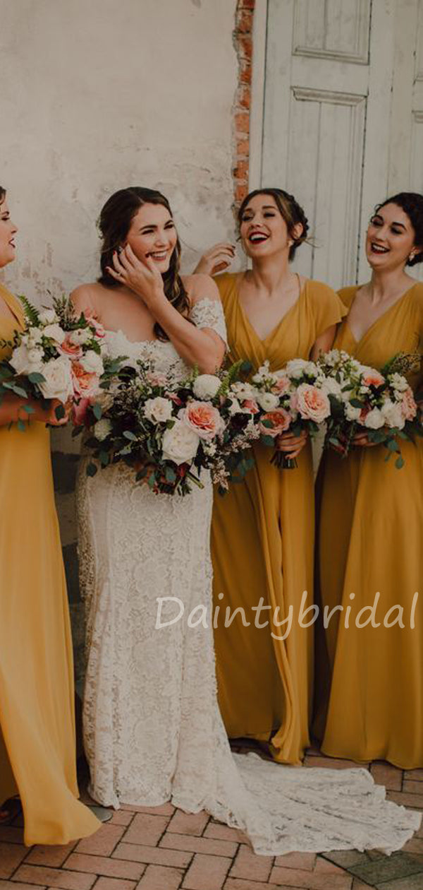 New Arrival V-neck Floor Length A-line Side Slit Long Bridesmaid Dresses.DB10429