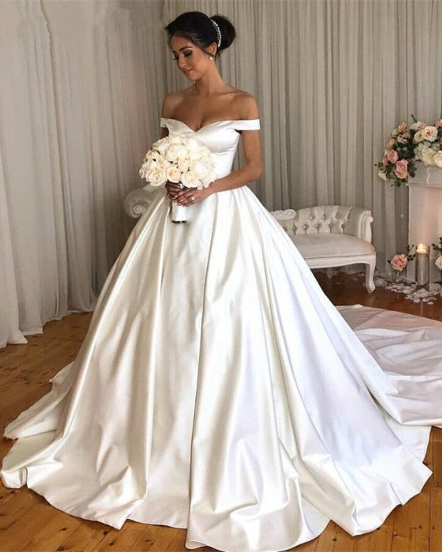 Ball Gowns Satin Off Shoulder Wedding Dresses 2019