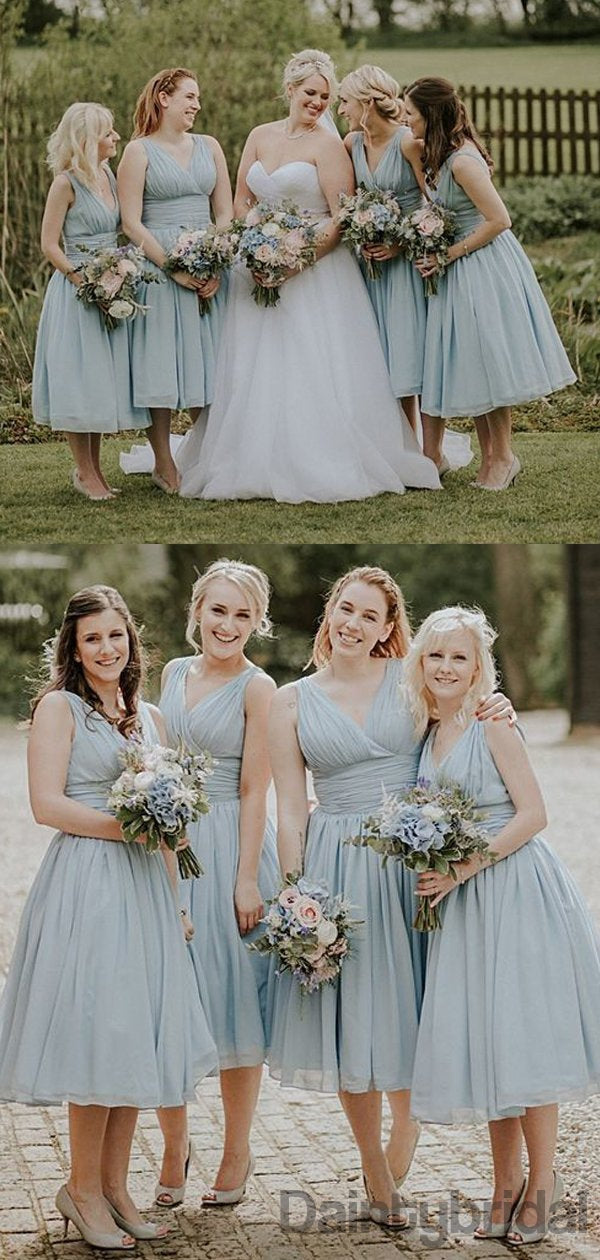 Sexy V-neck A-line Chiffon Knee Length Bridesmaid Dresses.DB10337