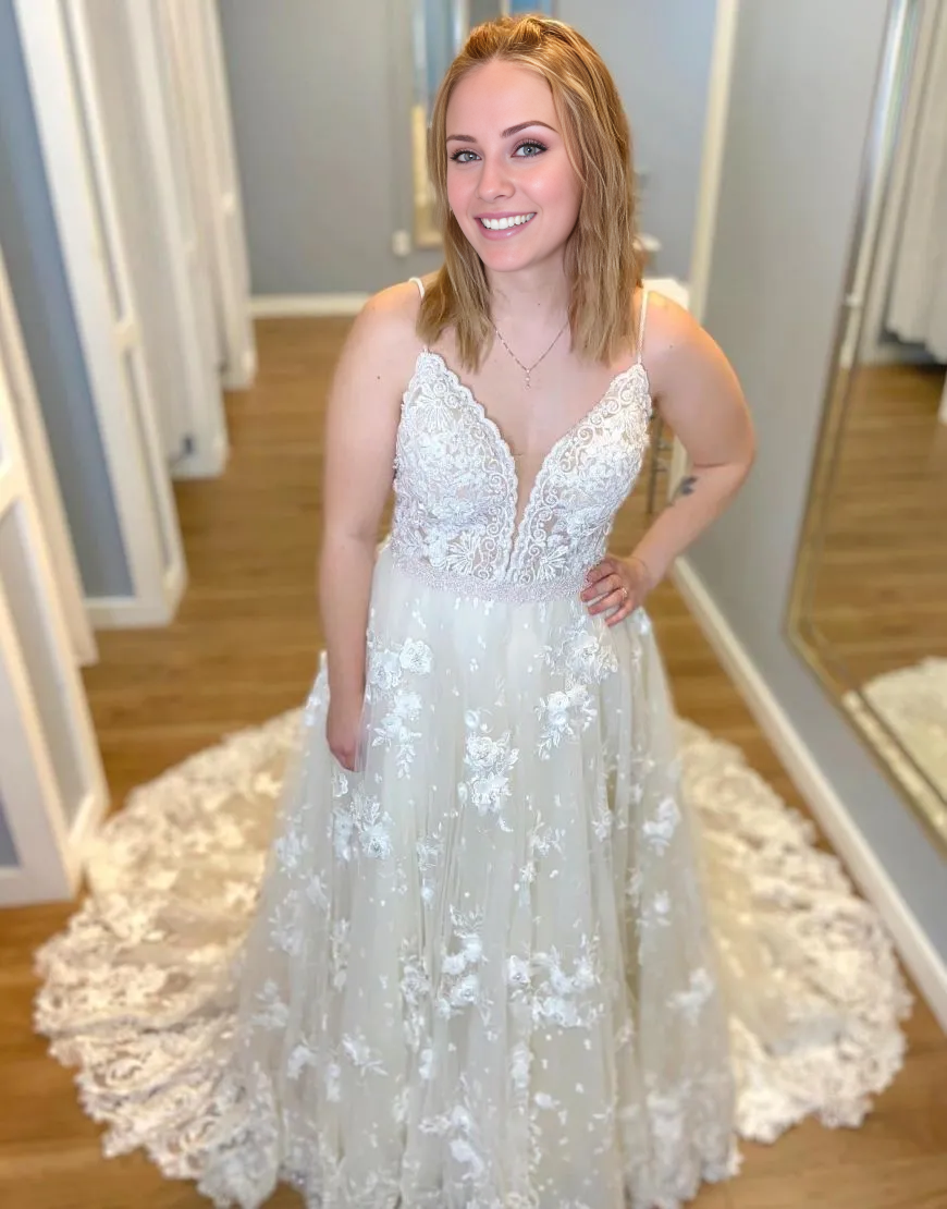 Aimishang Wedding Dress A-Line Spaghetti Straps Open Back With Appliques