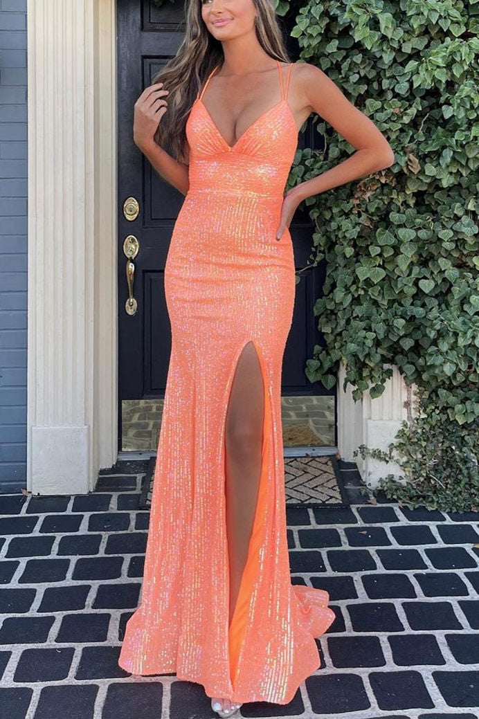 Stunning Straps Sequined Mermaid Long Prom Dress
