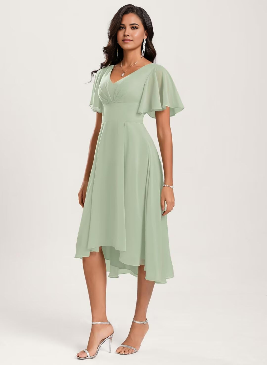 A-Line V Neck Short Sleeve Asymmetrical Chiffon formal dresses Bridesmaid Dresses evening gown Prom Dress