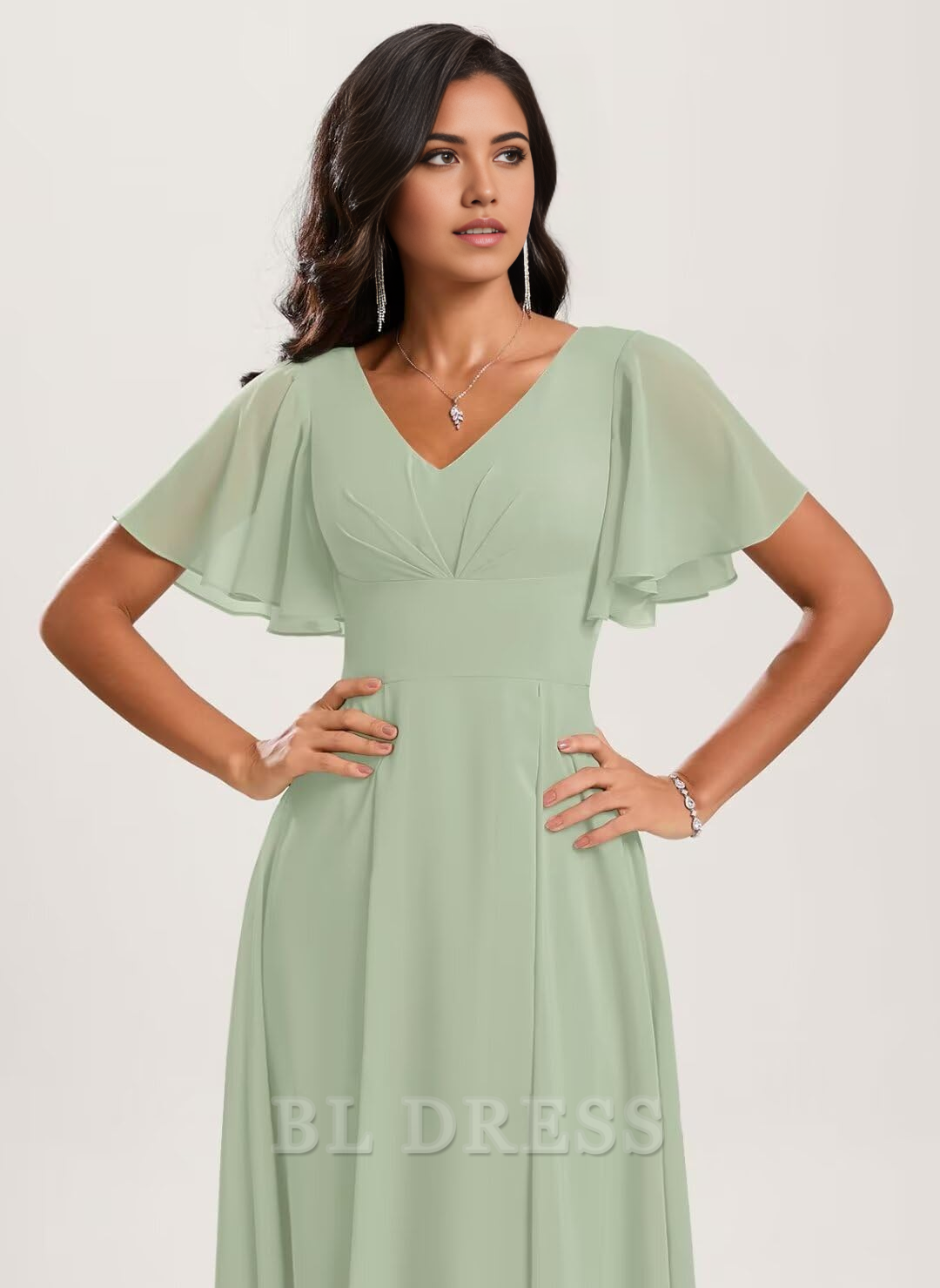 A-Line V Neck Short Sleeve Asymmetrical Chiffon formal dresses Bridesmaid Dresses evening gown Prom Dress