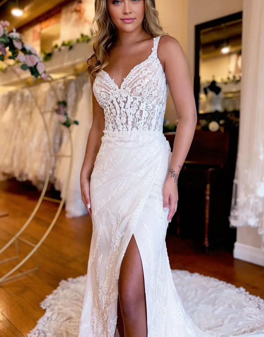 Aimishang Wedding Dress Mermaid Straps Court Train Lace With Split