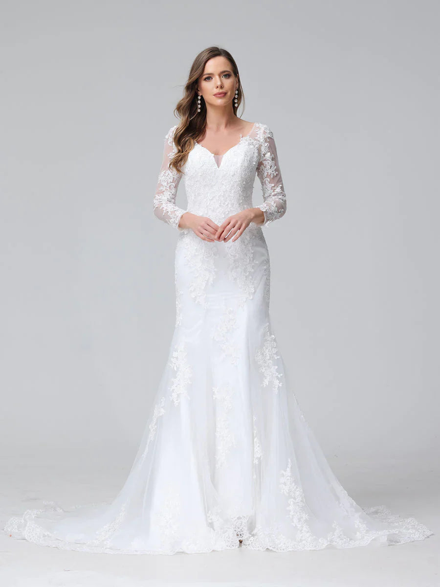 Aimishang Trumpet/Mermaid V-Neck Long Sleeves Lace Wedding Dresses