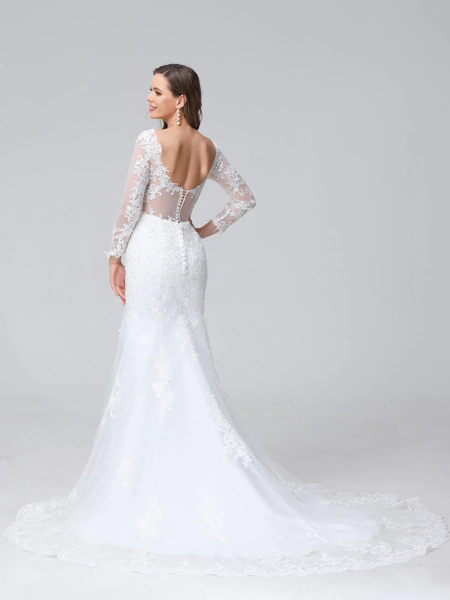 Aimishang Trumpet/Mermaid V-Neck Long Sleeves Lace Wedding Dresses