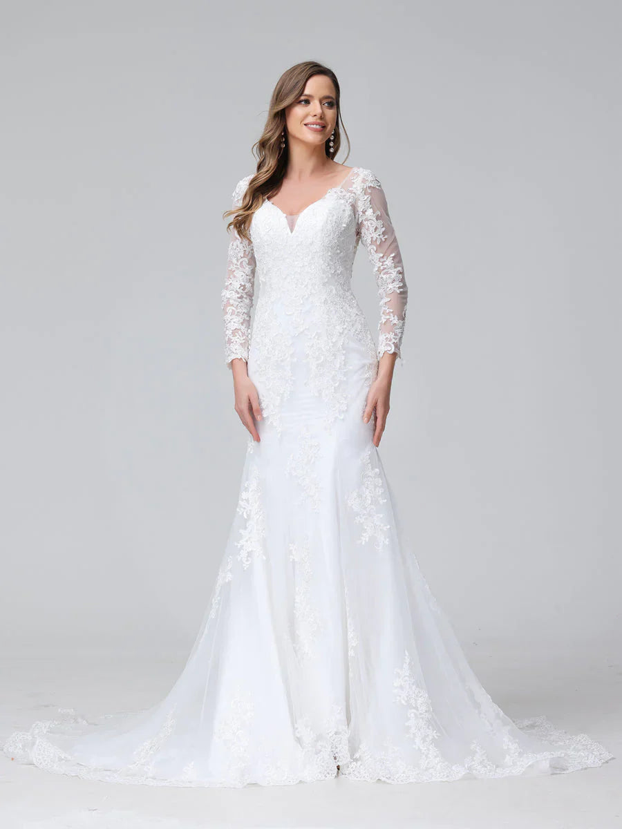 Aimishang Trumpet/Mermaid V-Neck Long Sleeves Lace Wedding Dresses