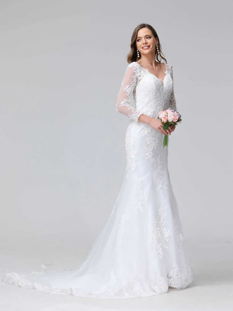 Aimishang Trumpet/Mermaid V-Neck Long Sleeves Lace Wedding Dresses