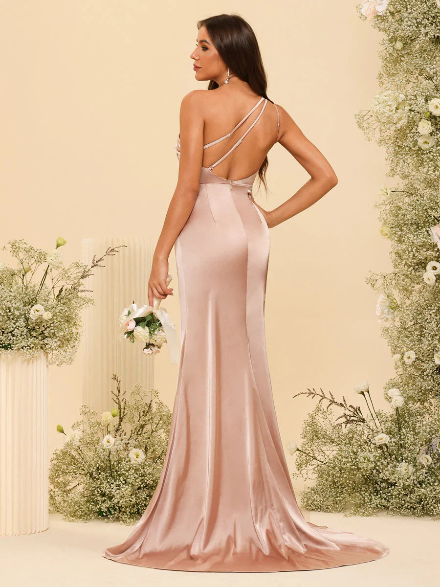 Aimishang Sheath/Column One-Shoulder Long Formal Dresses With Split Side
