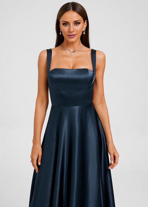 Bow A-line straight satin and floor length Prom dress